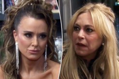 A split photo of Kyle Richards talking and Sutton Stracke talking