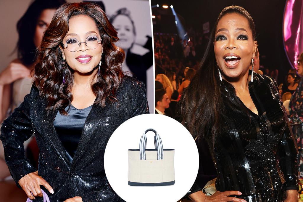Oprah Winfrey with an inset of a canvas tote