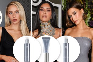 Alix Earle, Kim Kardashian and Hailey Bieber with insets of Cosmedix skincare products