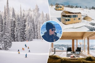 Photos of Powder Mountain in Utah with an inset of Meghan Markle.