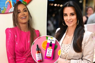 Kyle Richards with an inset of vitamin C serum