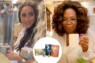 Oprah and Meghan Markle with an inset of Clevr lattes