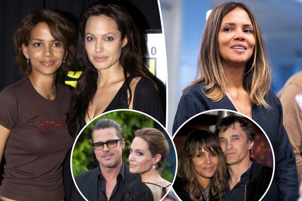 Angelina Jolie and Halle Berry, as well as insets with Brad Pitt and Olivier Martinez