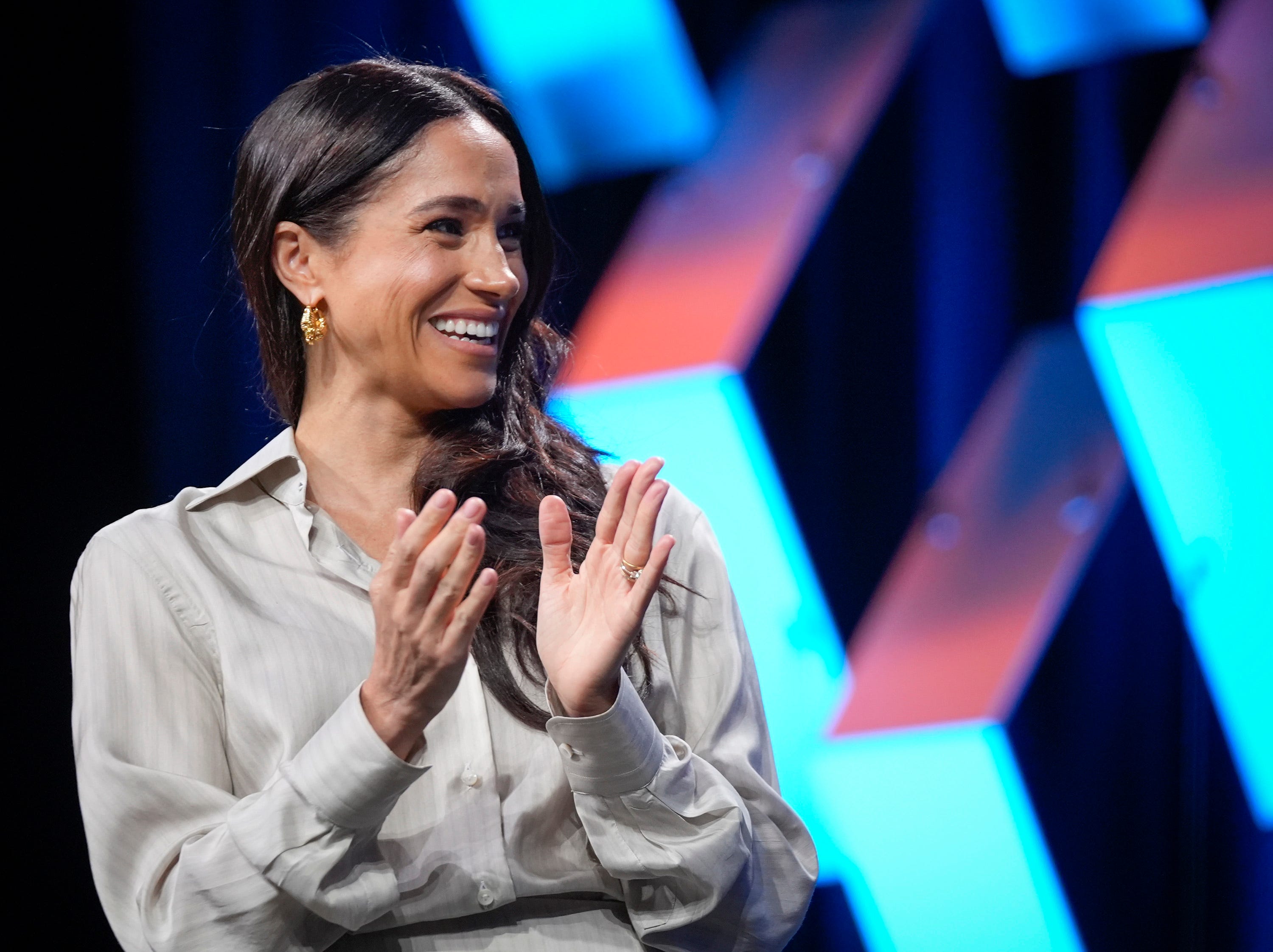 Meghan, The Duchess of Sussex is introduced at the keynote Ã¢â¬ÅBreaking Barriers, Shaping Narratives: How Women Lead On and Off the ScreenÃ¢â¬Â at SXSW at the Austin Convention Center Friday March 8, 2024.