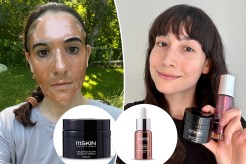 Two women testing and holding up 111SKIN products